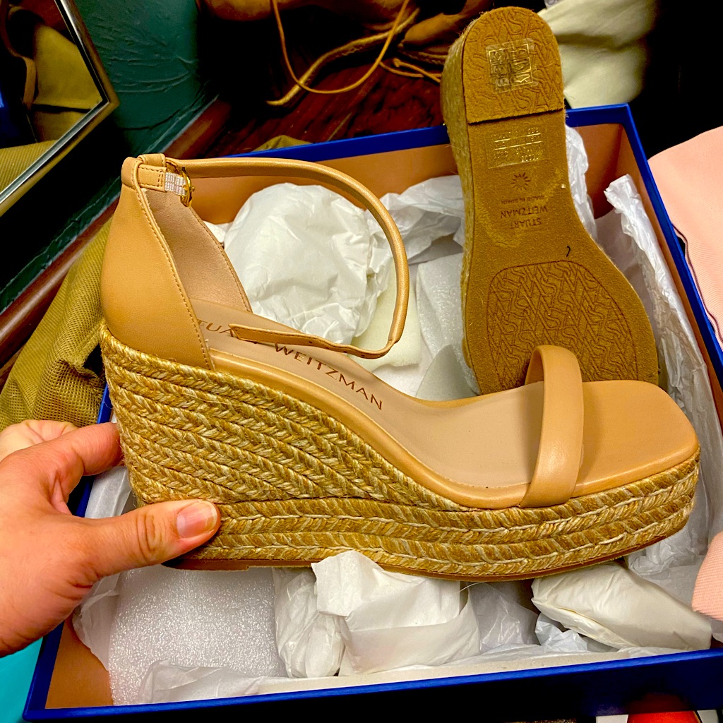 Brand New Stewart Weitzman Pink Beige Espadrille Wedge